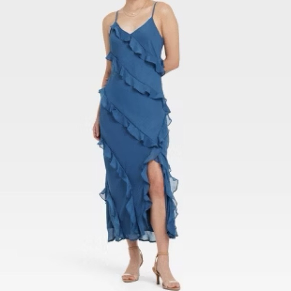 a new day Blue Ruffle Maxi Slip Dress